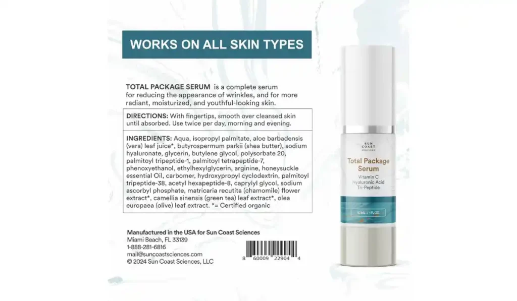 Sun Coast Sciences Total Package Serum Ingredients